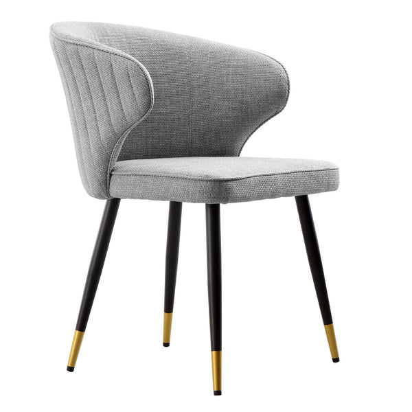 Langham Set of 2 Grey Woven Fabric Carver Dining Chairs with Fluted Back