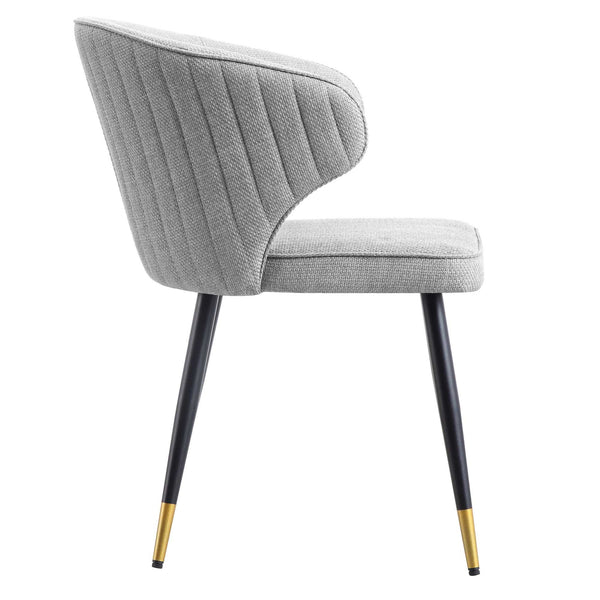 Langham Set of 2 Grey Woven Fabric Carver Dining Chairs with Fluted Back