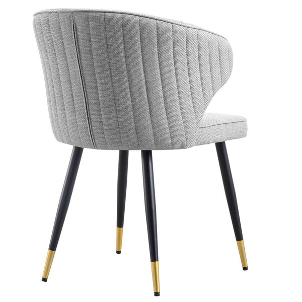 Langham Set of 2 Grey Woven Fabric Carver Dining Chairs with Fluted Back