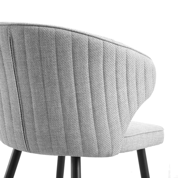 Langham Set of 2 Grey Woven Fabric Carver Dining Chairs with Fluted Back