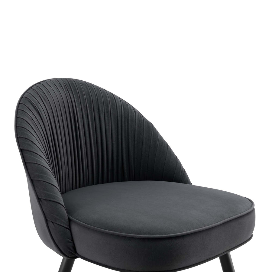 Miyae Set of 2 Pleated Charcoal Velvet Upholstered Dining Chairs