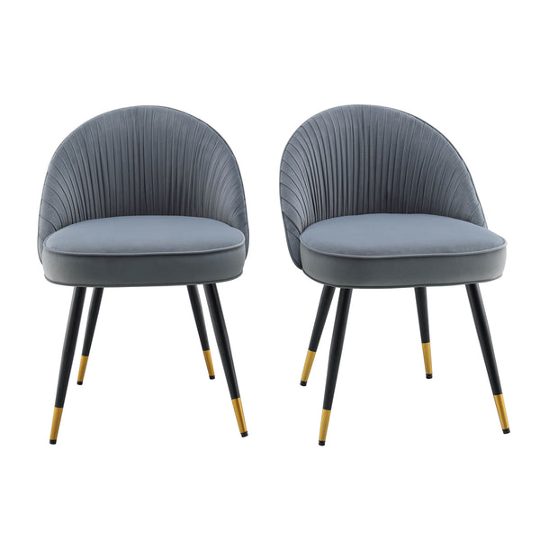Miyae Set of 2 Pleated Light Grey Velvet Upholstered Dining Chairs