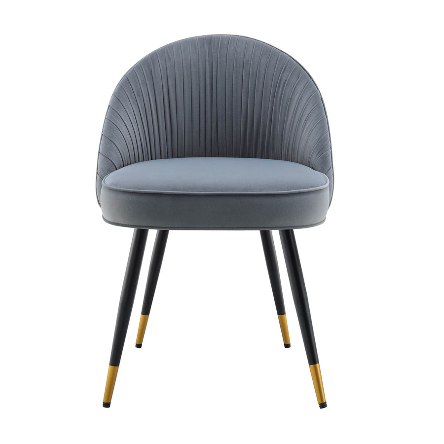 Miyae Set of 2 Pleated Light Grey Velvet Upholstered Dining Chairs