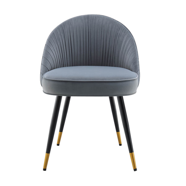 Miyae Set of 2 Pleated Light Grey Velvet Upholstered Dining Chairs