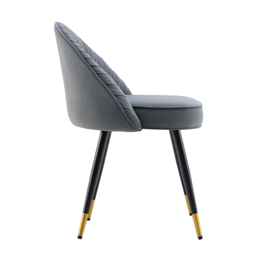 Miyae Set of 2 Pleated Light Grey Velvet Upholstered Dining Chairs