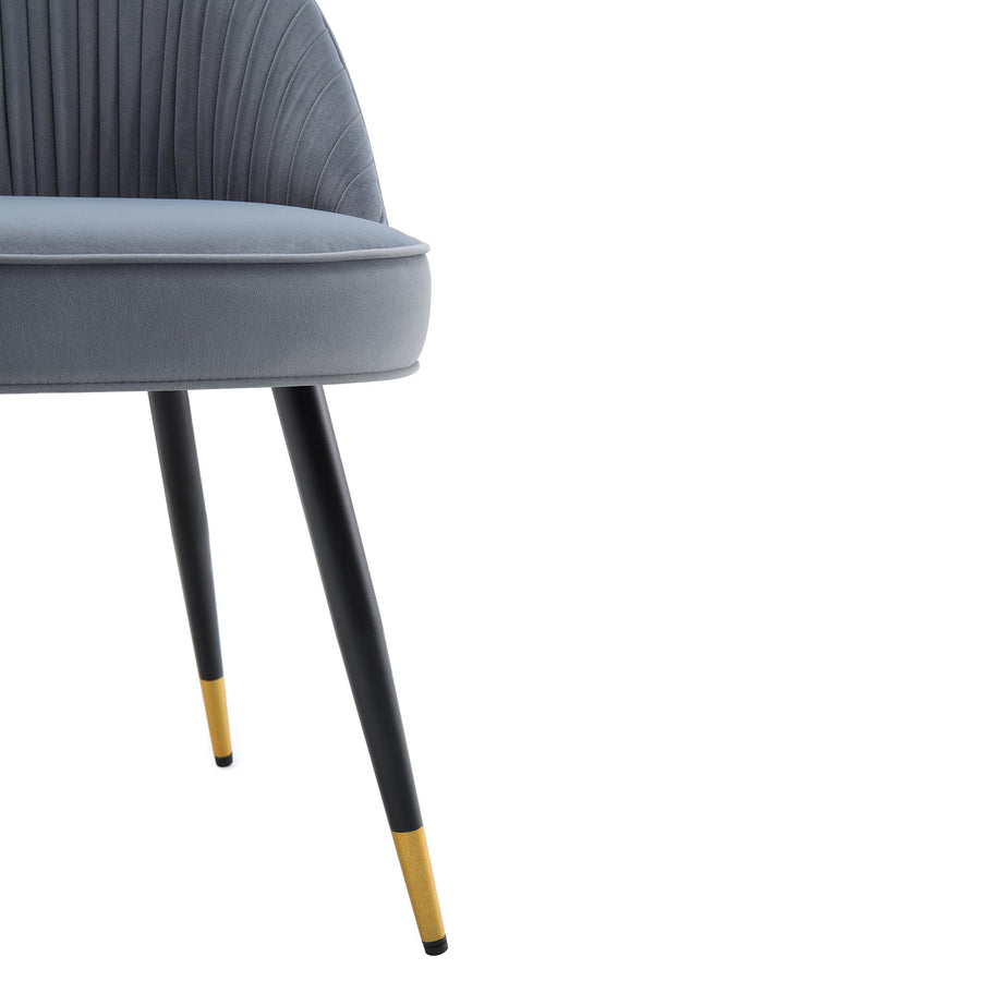 Miyae Set of 2 Pleated Light Grey Velvet Upholstered Dining Chairs