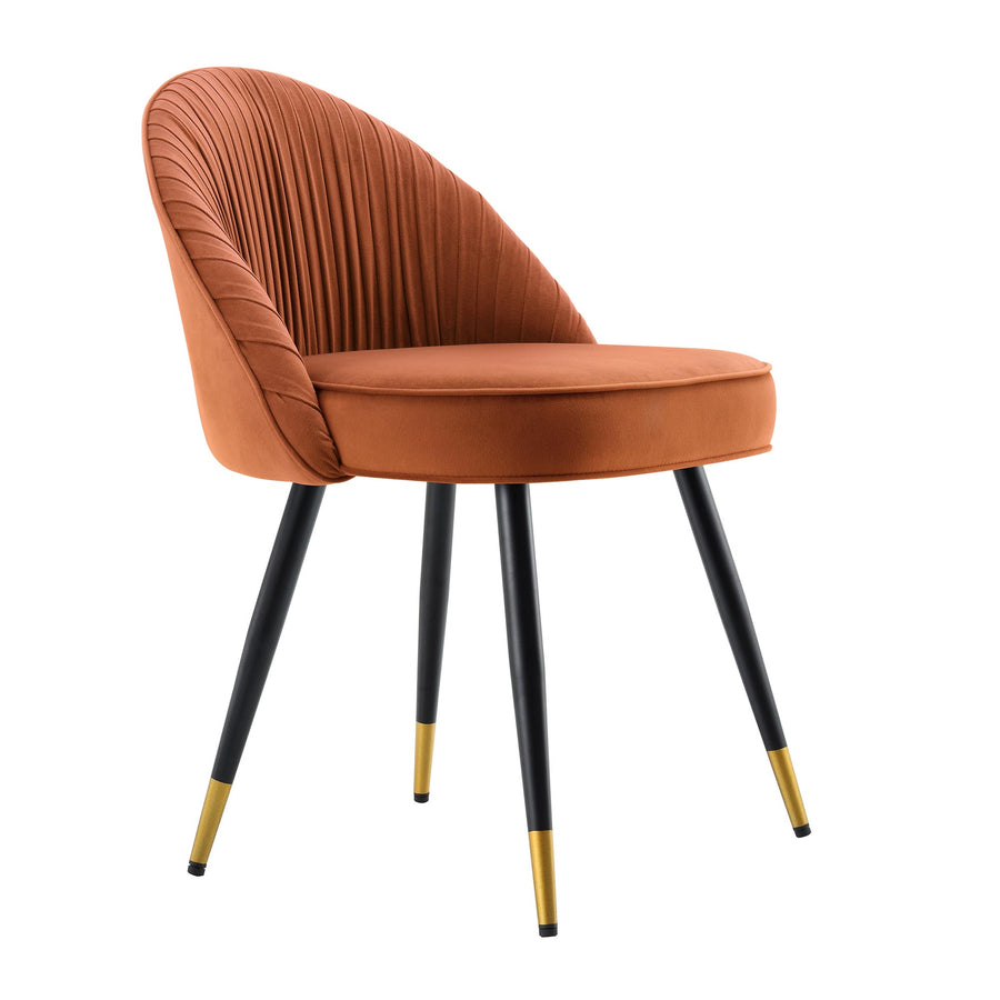 Miyae Set of 2 Pleated Burnt Orange Velvet Upholstered Dining Chairs
