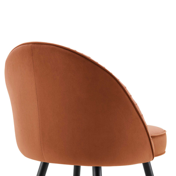Miyae Set of 2 Pleated Burnt Orange Velvet Upholstered Dining Chairs