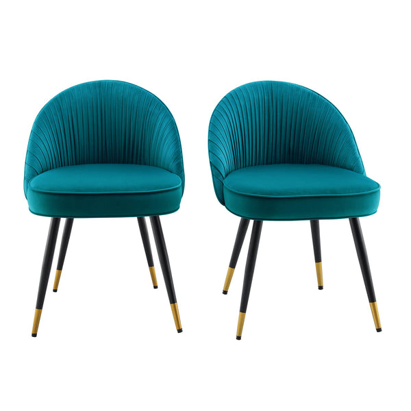 Miyae Set of 2 Pleated Teal Velvet Upholstered Dining Chairs