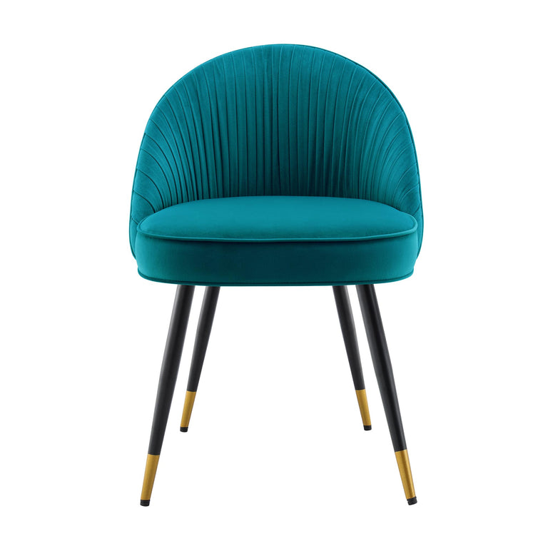 Miyae Set of 2 Pleated Teal Velvet Upholstered Dining Chairs | daals