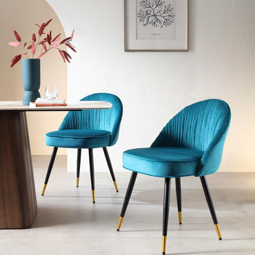 Miyae Set of 2 Pleated Teal Velvet Upholstered Dining Chairs | daals