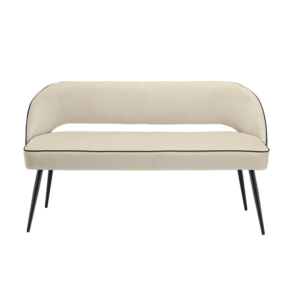 Oakley Champagne Velvet Upholstered 3 Seater Dining Bench with Contrast Piping