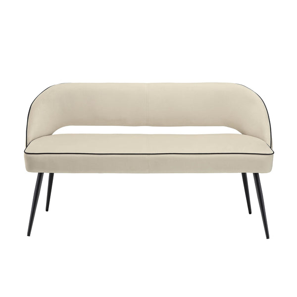 Oakley Champagne Velvet Upholstered 3 Seater Dining Bench with Contrast Piping