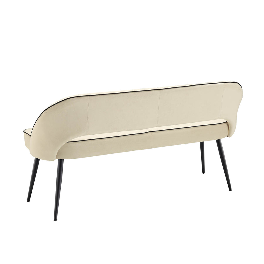 Oakley Champagne Velvet Upholstered 3 Seater Dining Bench with Contrast Piping