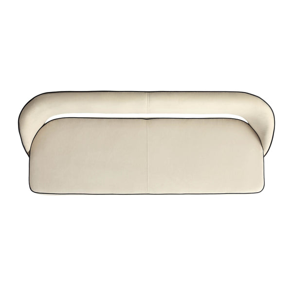 Oakley Champagne Velvet Upholstered 3 Seater Dining Bench with Contrast Piping