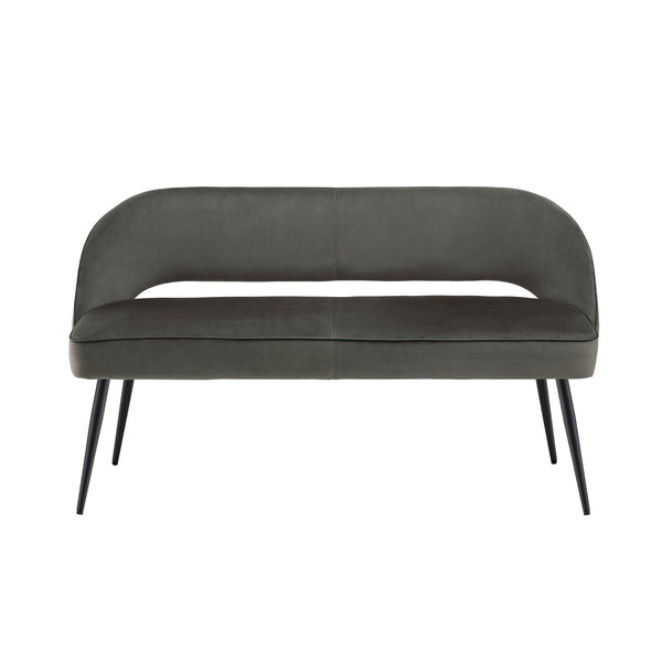Oakley Dark Grey Velvet Upholstered 3 Seater Dining Bench with Contrast Piping