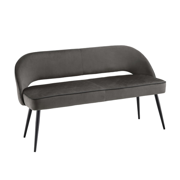 Oakley Dark Grey Velvet Upholstered 3 Seater Dining Bench with Contrast Piping