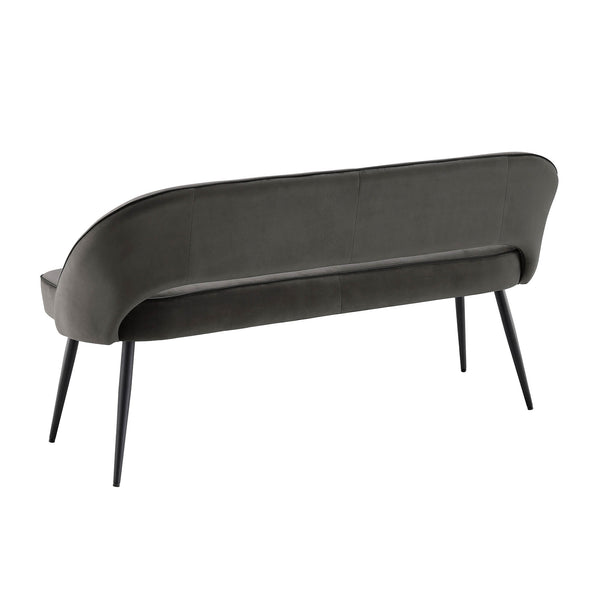 Oakley Dark Grey Velvet Upholstered 3 Seater Dining Bench with Contrast Piping