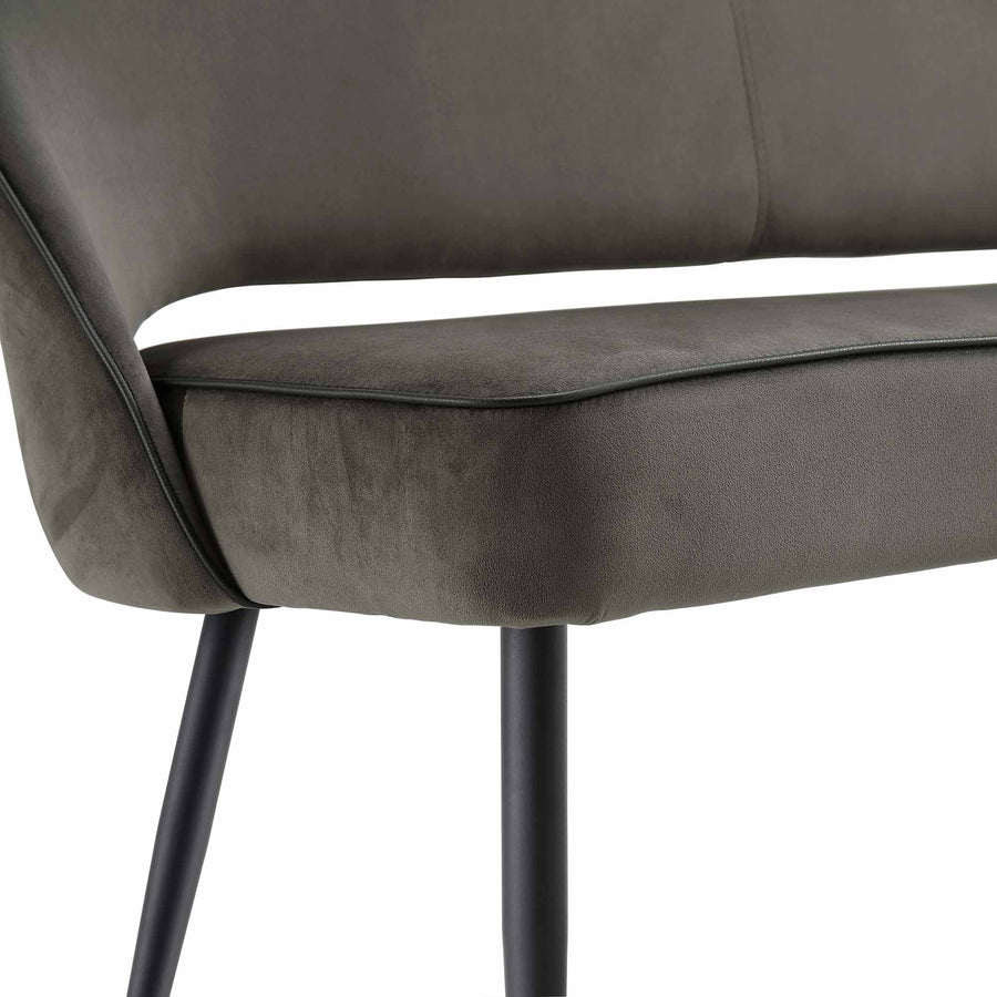 Oakley Dark Grey Velvet Upholstered 3 Seater Dining Bench with Contrast Piping