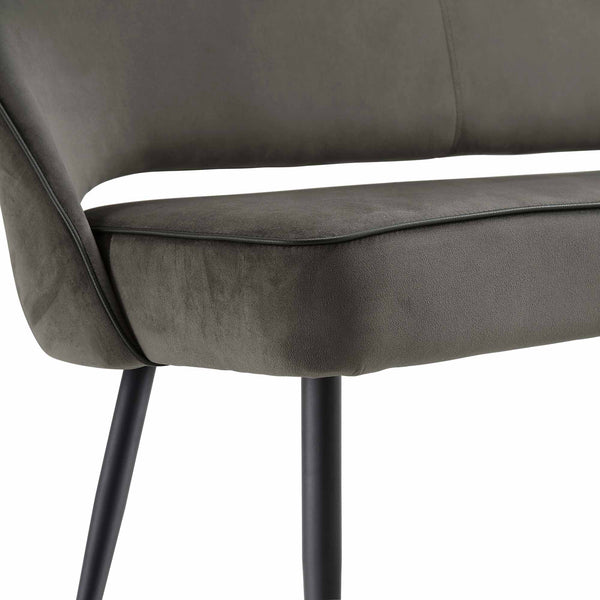 Oakley Dark Grey Velvet Upholstered 3 Seater Dining Bench with Contrast Piping