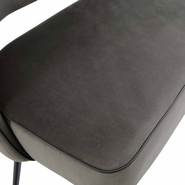 Oakley Dark Grey Velvet Upholstered 3 Seater Dining Bench with Contrast Piping