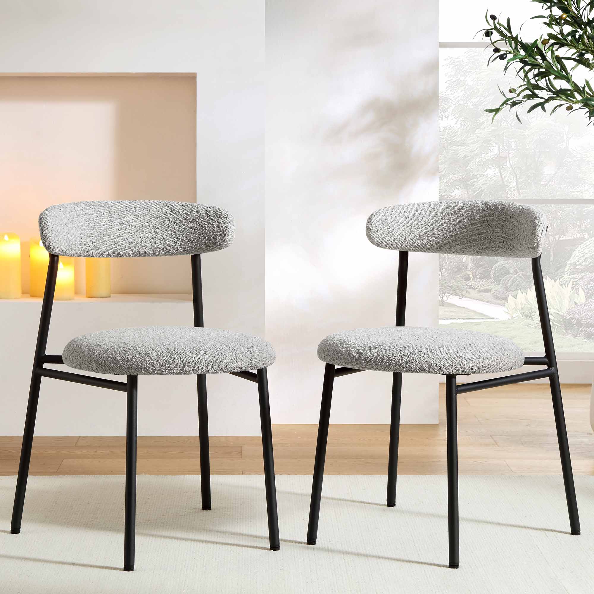 Donna Set of Light Grey Boucle Dining Chairs daals - Main Image