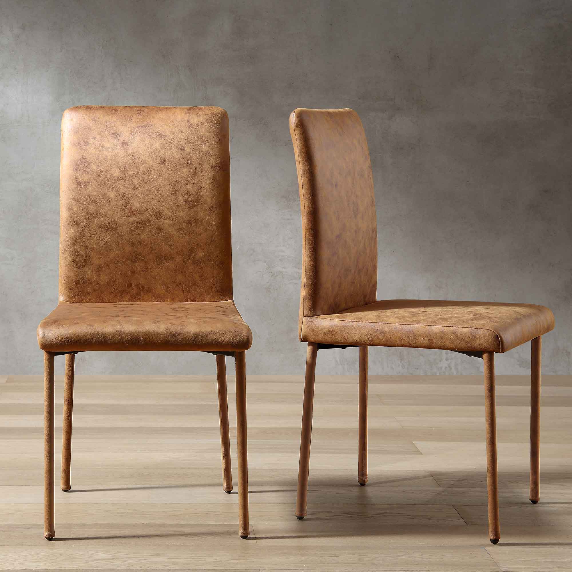 Fernie Set of 2 Cognac Vegan Leather Dining Chairs with Upholstered Legs