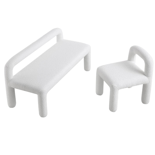 Libby Light White Boucle 3 Seater Dining Bench