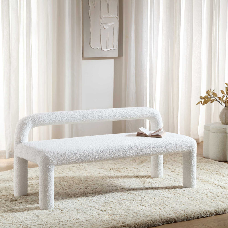 Libby Light White Boucle 3 Seater Dining Bench