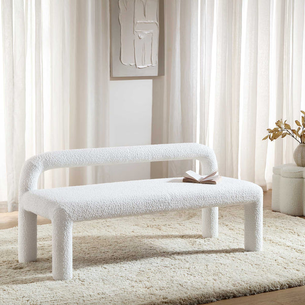 Libby Light White Boucle 3 Seater Dining Bench