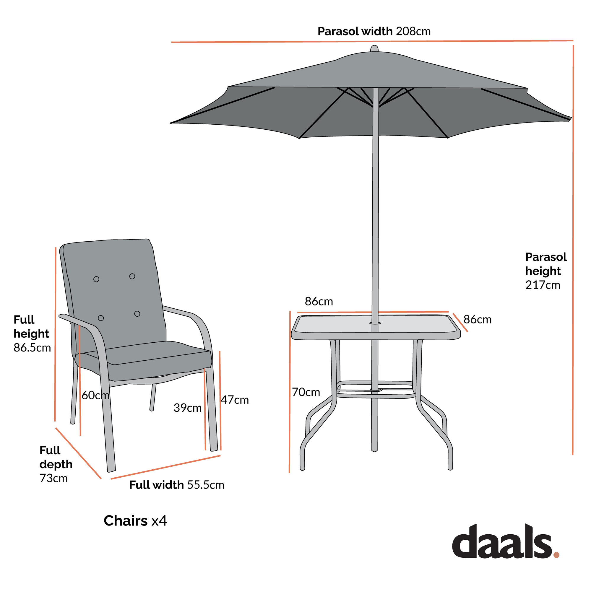 Champneys 4-Seater Steel and Fabric Outdoor Patio Dining Set with Parasol, Sage Green