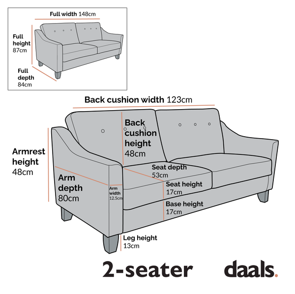 Harper 2Seater Slope Arm Grey Woven Fabric Sofa daals