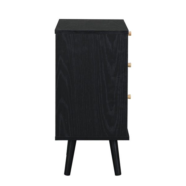 Anya Woven Rattan 3-Drawer Bedside Table in Black Colour