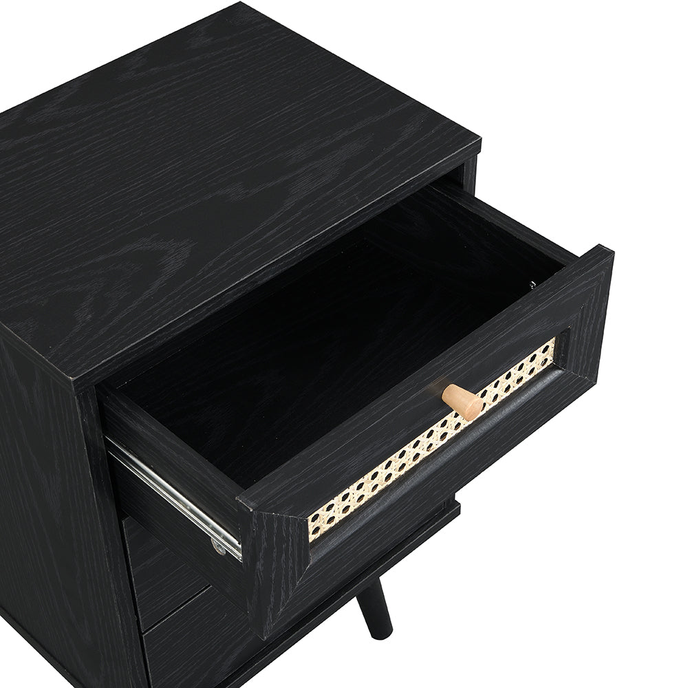 Anya Woven Rattan 3-Drawer Bedside Table in Black Colour