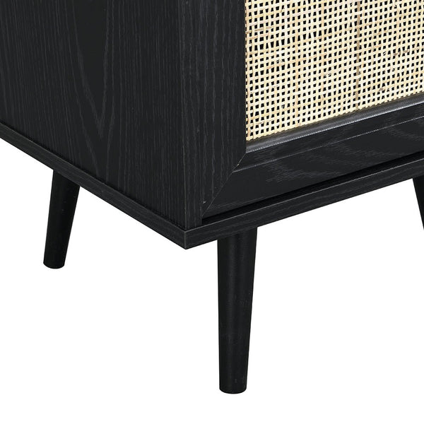Frances Woven Rattan 1-Door Bedside Table in Black Colour