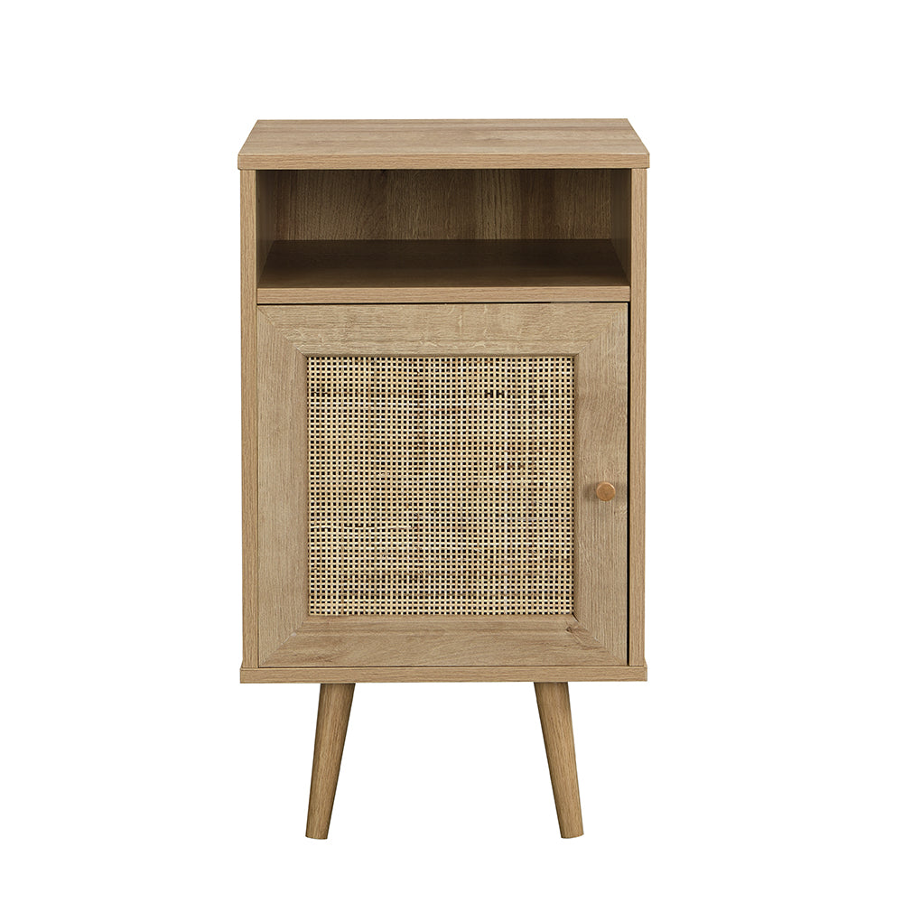 Frances Woven Rattan 1-Door Bedside Table in Natural Colour