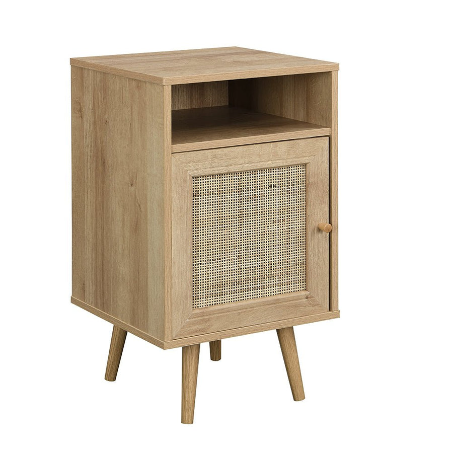 Frances Woven Rattan 1-Door Bedside Table in Natural Colour