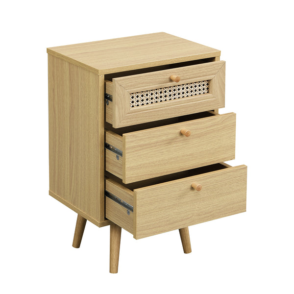 Anya Woven Rattan 3-Drawer Bedside Table in Natural Colour