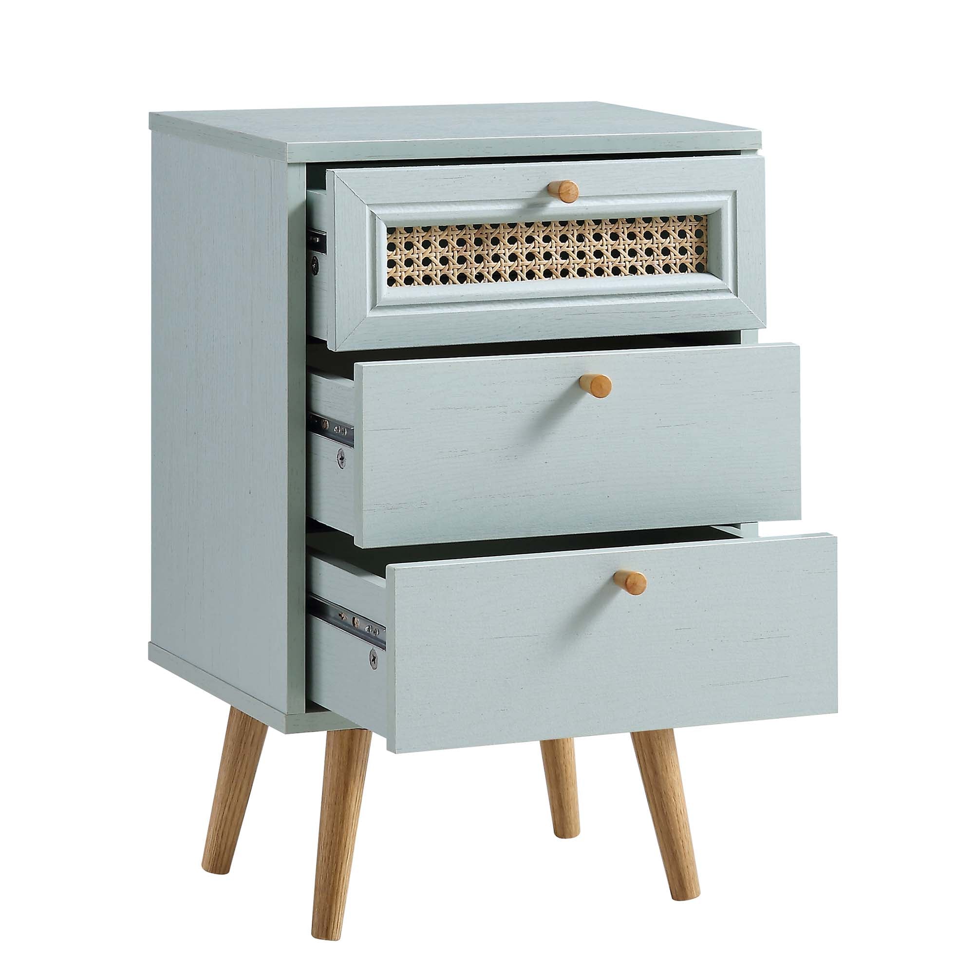 Anya Woven Rattan 3-Drawer Bedside Table in Mint Colour