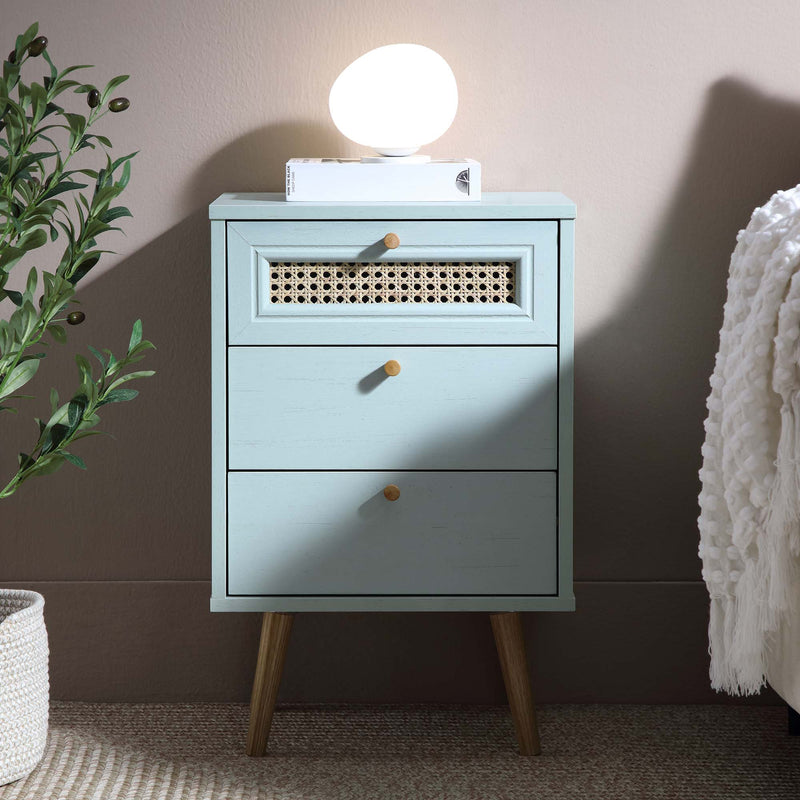 Anya Woven Rattan 3 - Drawer Bedside Table in Mint Colour - daals