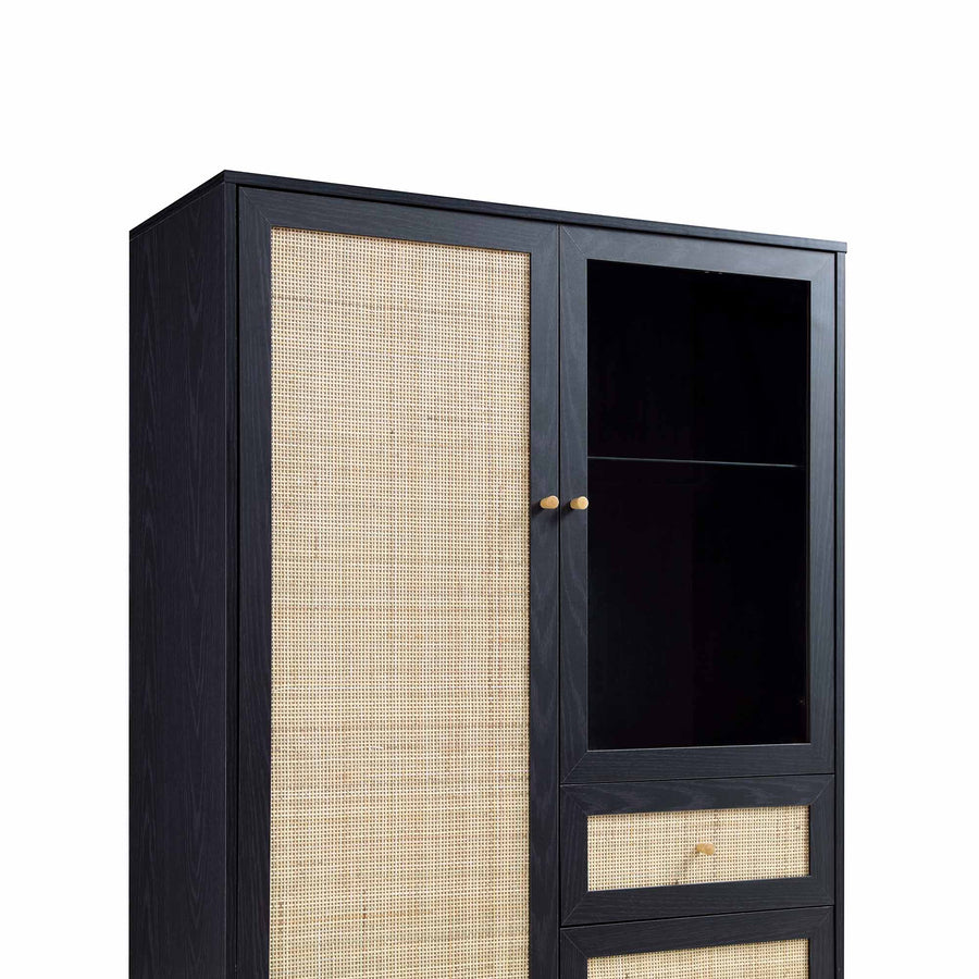 Frances Woven Rattan Display Cabinet, Black