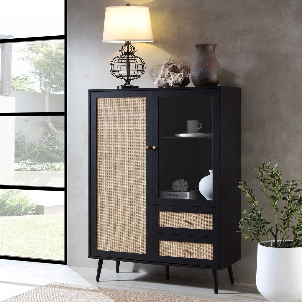 Frances Woven Rattan Display Cabinet, Black | daals