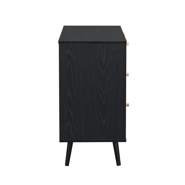 Anya Woven Rattan Chest of 3 Drawer in Black Colour