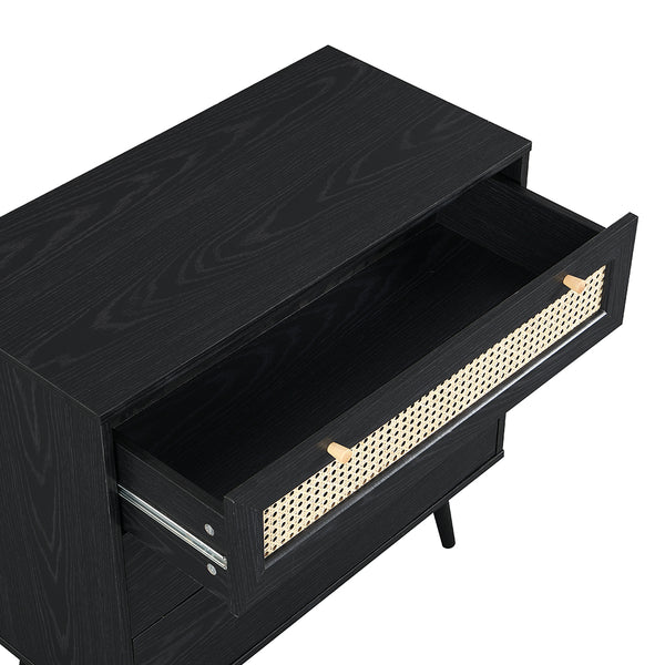 Anya Woven Rattan Chest of 3 Drawer in Black Colour