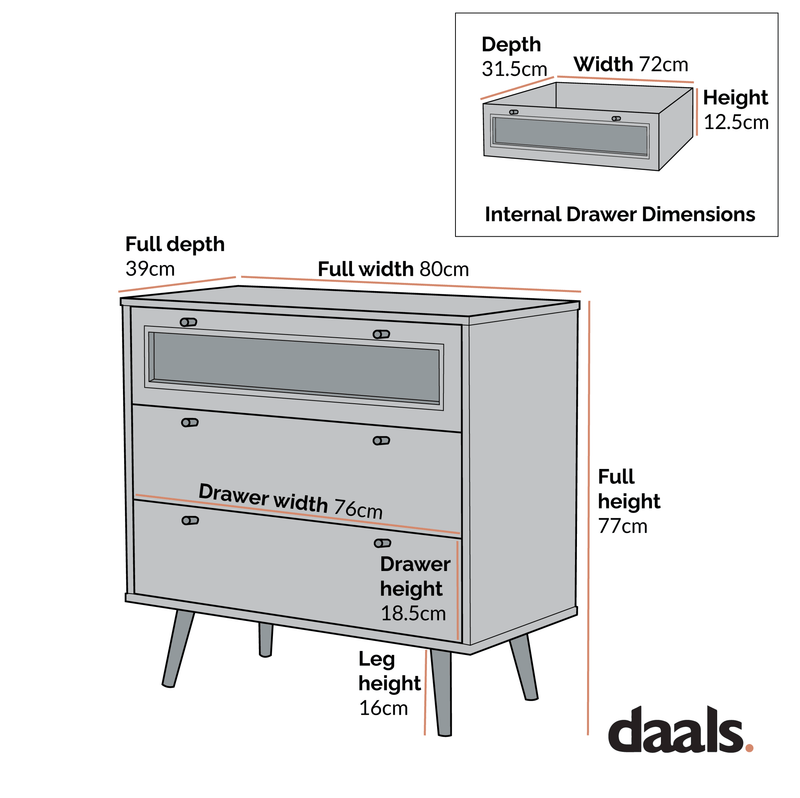 Anya Woven Rattan Chest of 3 Drawers in White - daals