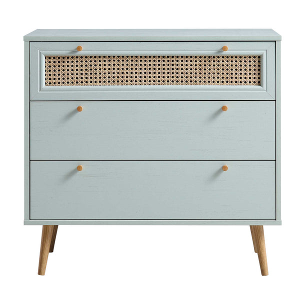 Anya Woven Rattan Chest of 3 Drawer in Mint Colour
