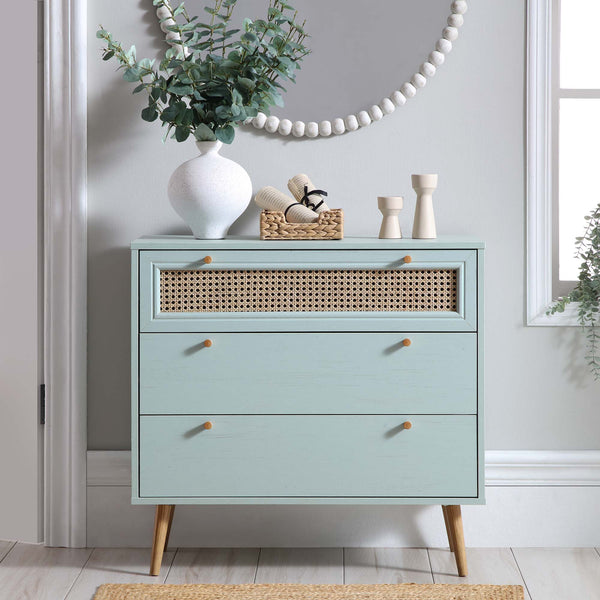 Anya Woven Rattan Chest of 3 Drawer in Mint Colour