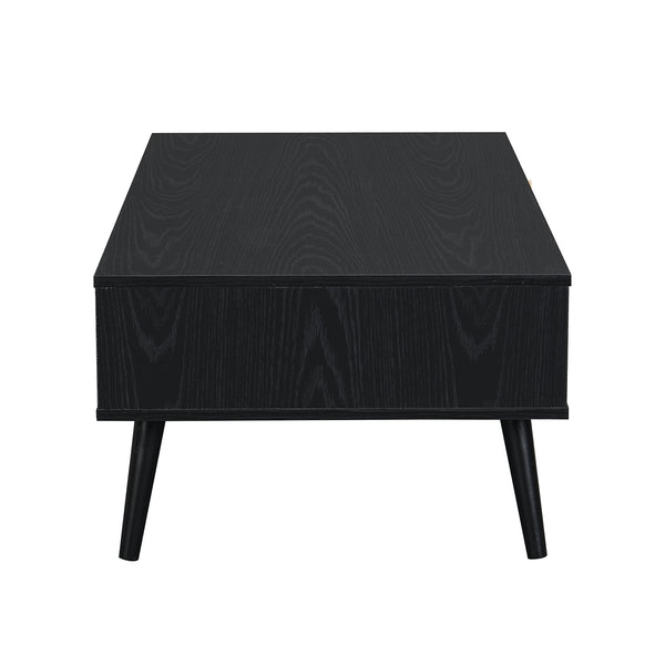Frances Woven Rattan Wooden Coffee Table in Black Colour