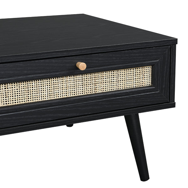 Frances Woven Rattan Wooden Coffee Table in Black Colour