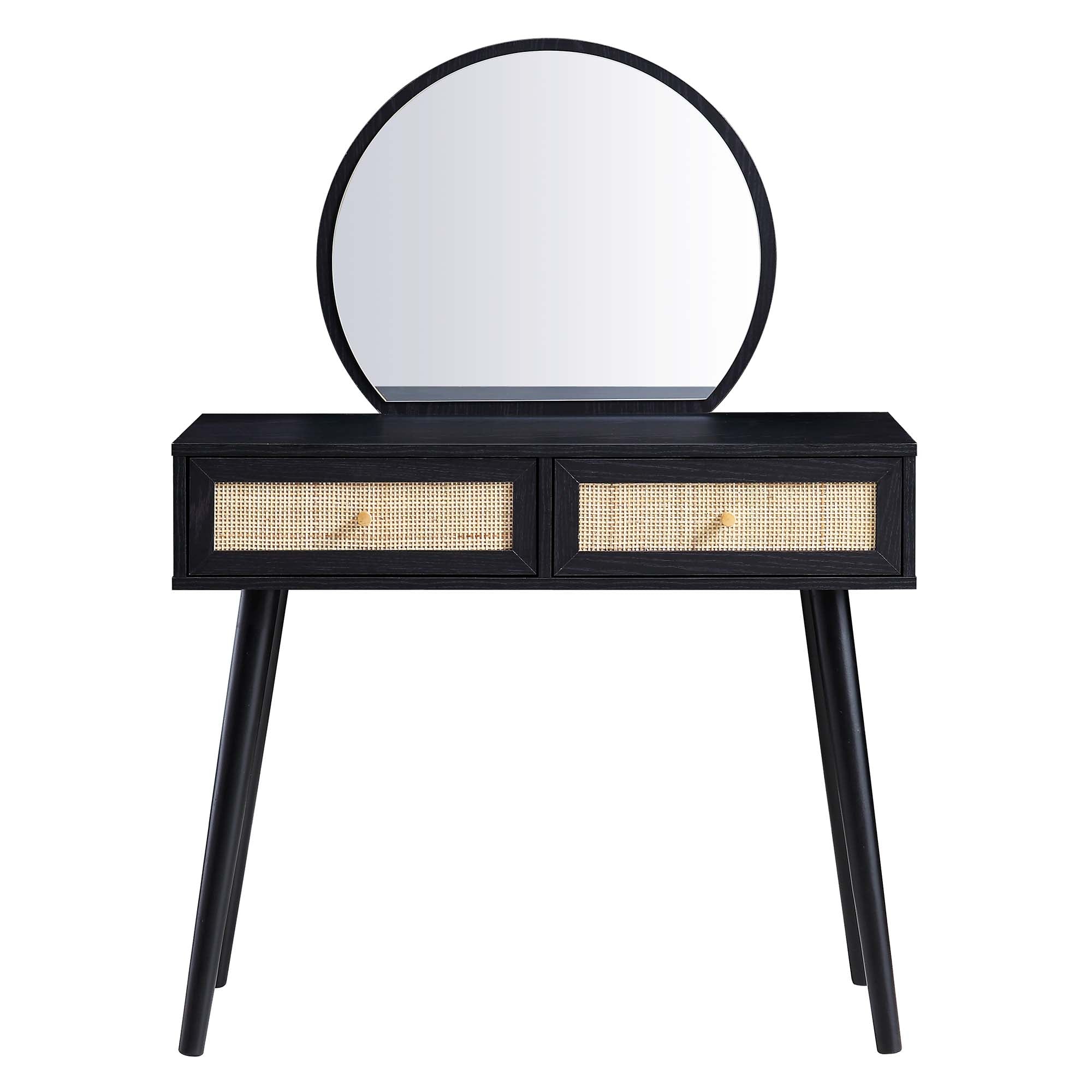 Frances Woven Rattan Dressing Table with Mirror, Black